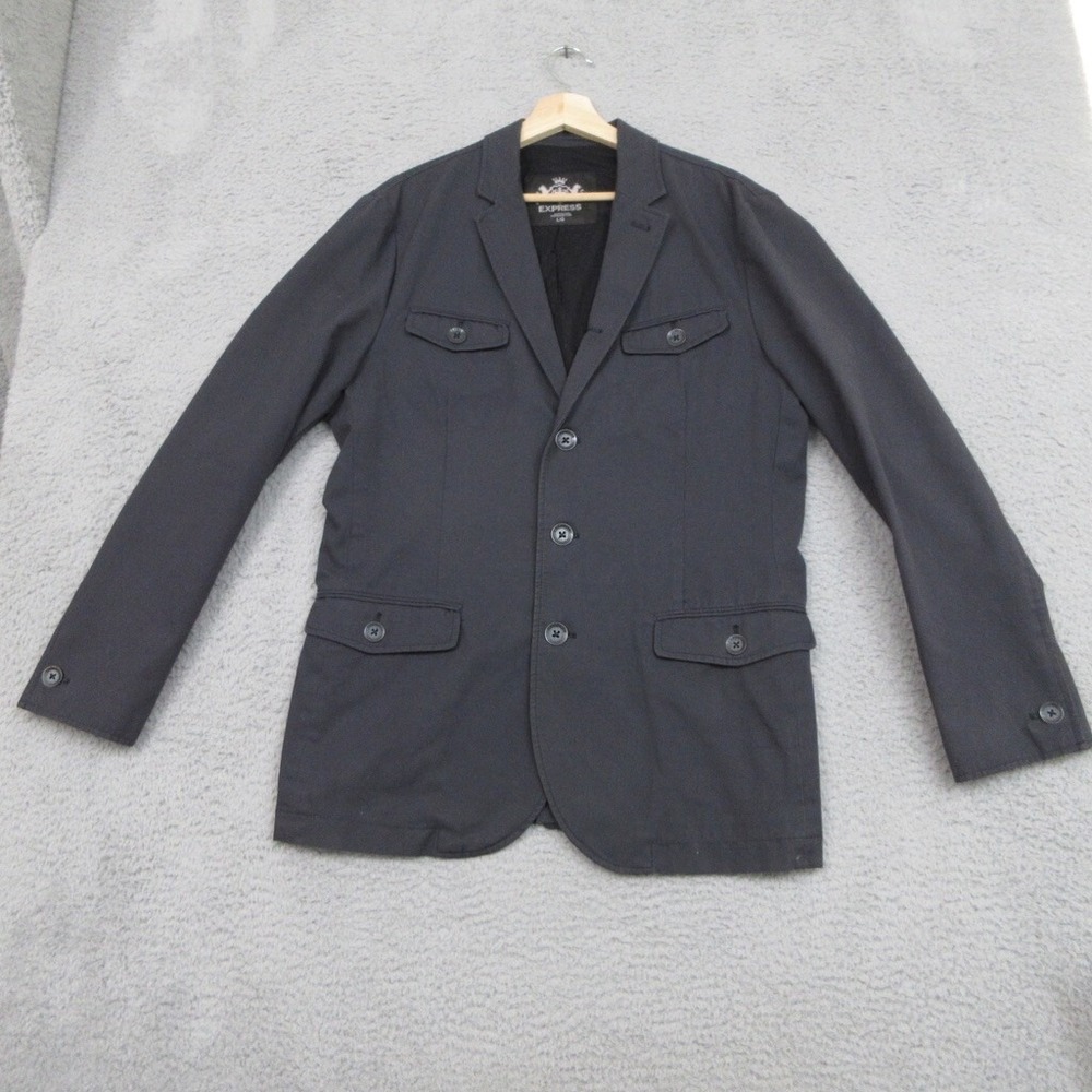 Express Classic Blazer Jacket Men‎ Large BLack Cotton Modern Tailored Casual